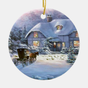 Vintage-Weihnachts-Cottage Keramikornament