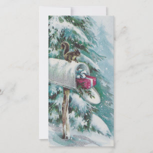 Vintage-Weihnachts-Eichhörnchen auf Briefkasten Feiertagskarte