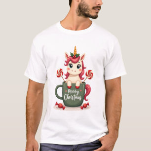 Vintage-Weihnachts-Einhorn im frohen Weihnachtsbec T-Shirt