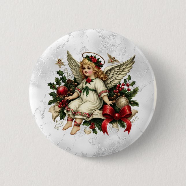 Vintage-Weihnachts-Engel-Knopf Button (Vorderseite)