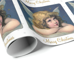 Vintage-Weihnachts-Engelskind und Schneeflocken Geschenkpapier