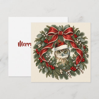 Vintage-Weihnachts-Eulen-Kranz Feiertagskarte