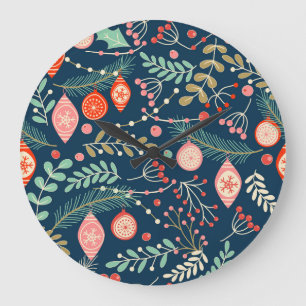 Vintage Weihnachts Hand gezogen Nahtlos Große Wanduhr