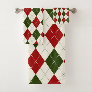 Vintage-Weihnachts-Harlekin-Karo Badetuch Badhandtuch Set