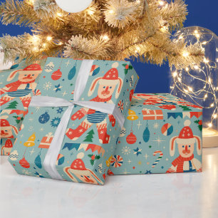 Vintage-Weihnachts-Hase, Weihnachtsbaumschmuck und Geschenkpapier
