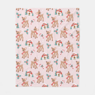 Vintage Weihnachts Hirsch und Pilzhaus Muster Fleecedecke