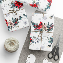 Vintage Weihnachts-Kardinal Poinsettia Pattern Geschenkpapier