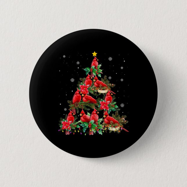Vintage-Weihnachts-Kardinalvögel Baumlichter Lusti Button (Vorderseite)