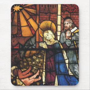 Vintage-Weihnachts-Krippenszene in Buntglas Mousepad