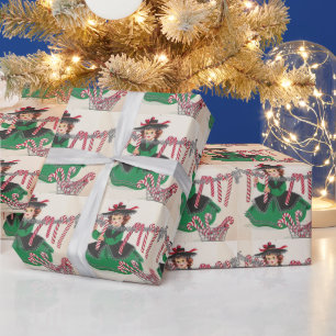 Vintage Weihnachts Lady Hanging Candy Canes Geschenkpapier