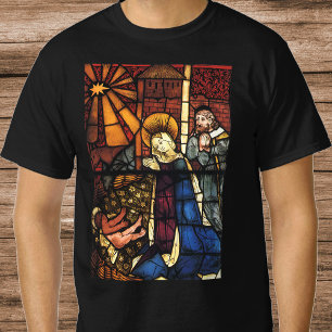 Vintage-Weihnachts-Nativitätsszene in Buntglas T-Shirt