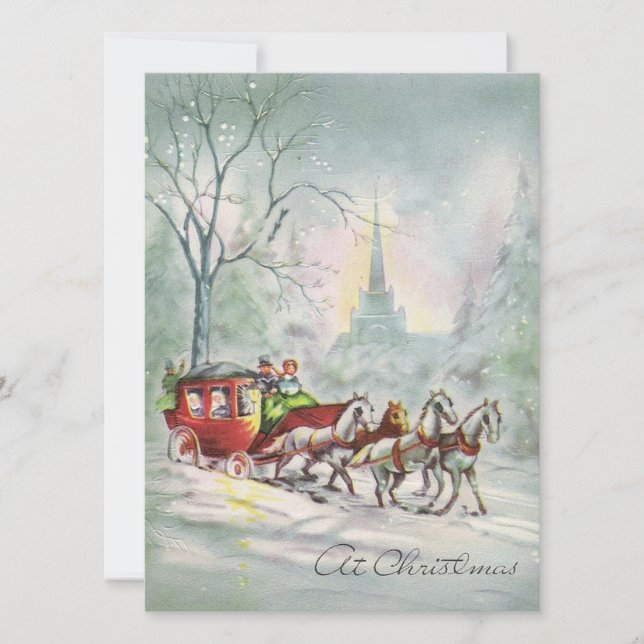 Vintage Weihnachts-Pferd Sleigh Winter Feiertagskarte (Vorderseite)