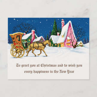 Vintage-Weihnachts-Pferdekutsche-Grußkarte Postkarte