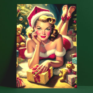 Vintage-Weihnachts-Pin-up Postkarte