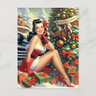 Vintage-Weihnachts-Pin-up Postkarte
