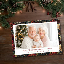 Vintage-Weihnachts-Poinsettien-Flach-Weihnachtskar