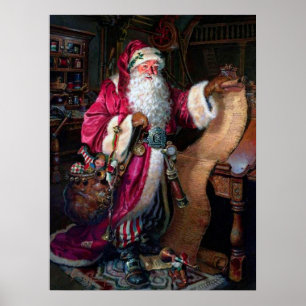 vintage-Weihnachts-Santa-Urlaubsposter Poster