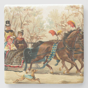 Vintage Weihnachts-Schlittenfahrt Steinuntersetzer
