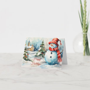 Vintage-Weihnachts-Schneemann-Illustration  Karte