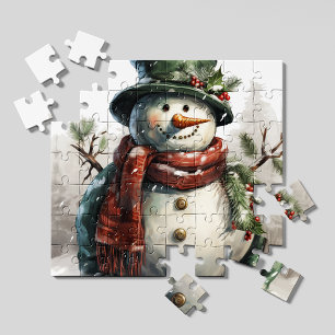 Vintage-Weihnachts-Schneemann-Puzzle   Retro
