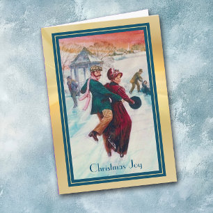 Vintage Weihnachts Skate Tanz Paar Feiertagskarte