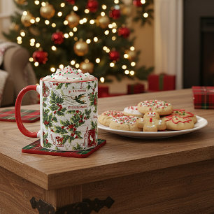 vintage Weihnachts-Stechpalmen-Muster Tasse
