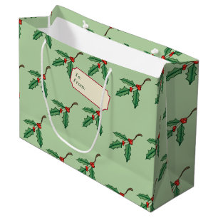 Vintage-Weihnachts-Stechpalmen-Namensschild-Gesche Große Geschenktüte