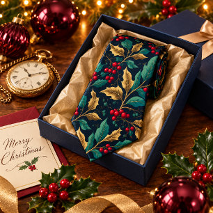 Vintage-Weihnachts-Stechpalmenblätter rote Beeren Krawatte
