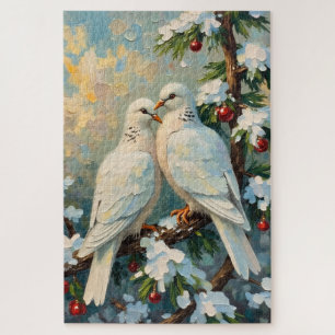 Vintage-Weihnachts-Tauben auf schneebedecktem Imme