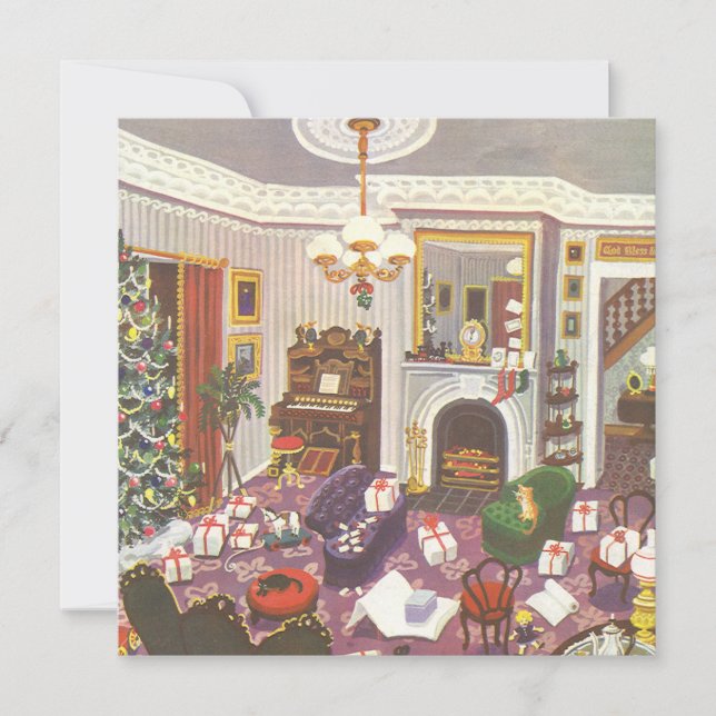 Vintage Weihnachts-Wrapping präsentiert Einladung (Vorderseite)