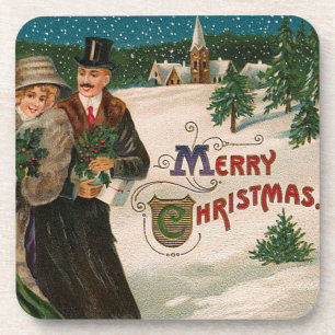 Vintage-Weihnachtsabend-Spaziergang-Set aus Kork-U Getränkeuntersetzer