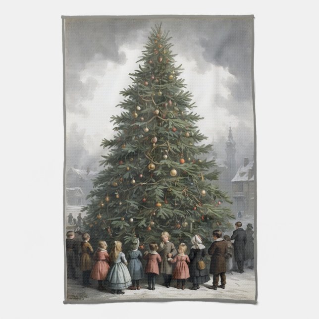 Vintage Weihnachtsbaum-Ansammlung Geschirrtuch (Vertikal)