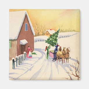 Vintage-Weihnachtsbaum auf einer schneebedeckten W Magnet