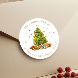 Vintage-Weihnachtsbaum Gold Rücksendeadresse  Runder Aufkleber