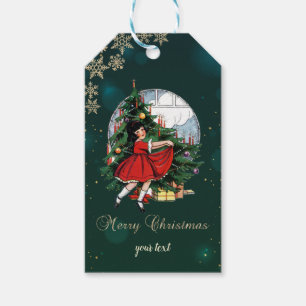 Vintage-Weihnachtsbaum, Mädchen-Schneeflocken Geschenkanhänger
