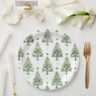 Vintage-Weihnachtsbaum-Muster Feiertags-Papierplat Pappteller
