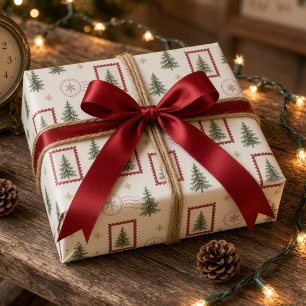 Vintage-Weihnachtsbaum-Poststempel-Verpackung Geschenkpapier