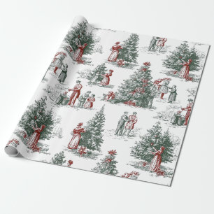 Vintage-Weihnachtsbaum-Szene Geschenkpapier