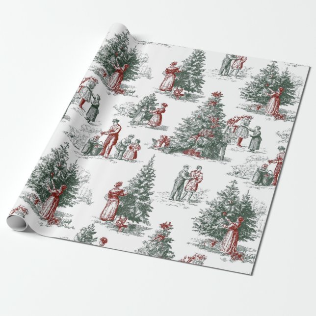 Vintage-Weihnachtsbaum-Szene Geschenkpapier (Ungerollt)
