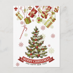 Vintage-Weihnachtsbaum und Geschenke Postkarte