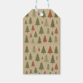 Vintage-Weihnachtsbäume Rot und Grün Nostalgisch Geschenkanhänger