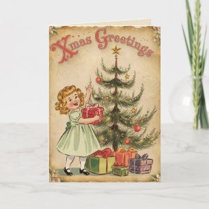 Vintage Weihnachtsbaumgeschenke Feiertagskarte