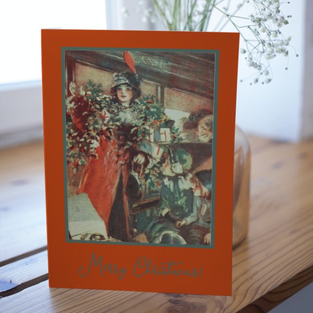 Vintage Weihnachtsbaumgeschenke Winter Lady Feiertagspostkarte (Von Creator hochgeladen)