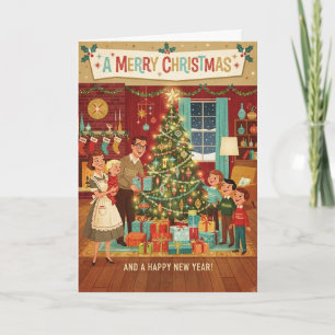 Vintage-Weihnachtsbaumkarte für die Familie Karte
