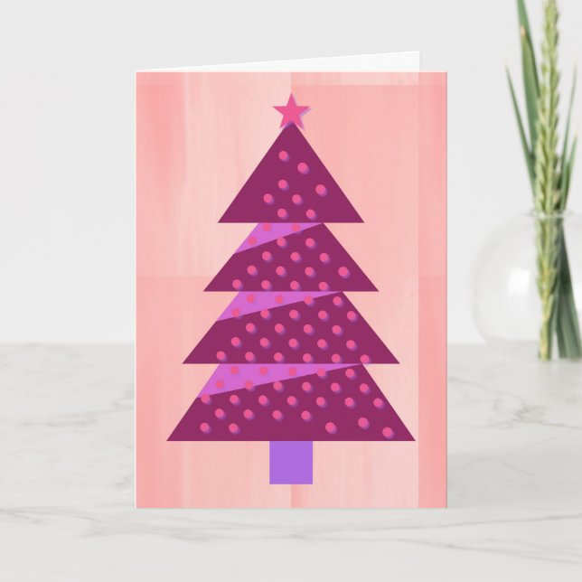 Vintage Weihnachtsbaumkunst in Pfirsich und Rosa Karte (Vorderseite)