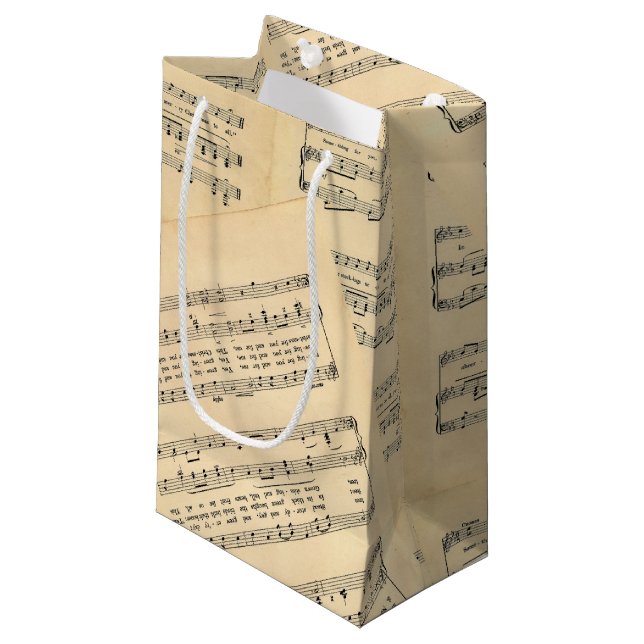 Vintage Weihnachtsblatt-Musik-Geschenk-Tasche Kleine Geschenktüte (Vorderseite Schrägansicht)