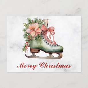 Vintage Weihnachtsblumen Antike Schlittschuh Postkarte