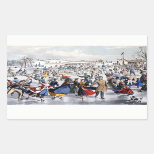 Vintage Weihnachtscentral- parkeis-Skater Rechteckiger Aufkleber
