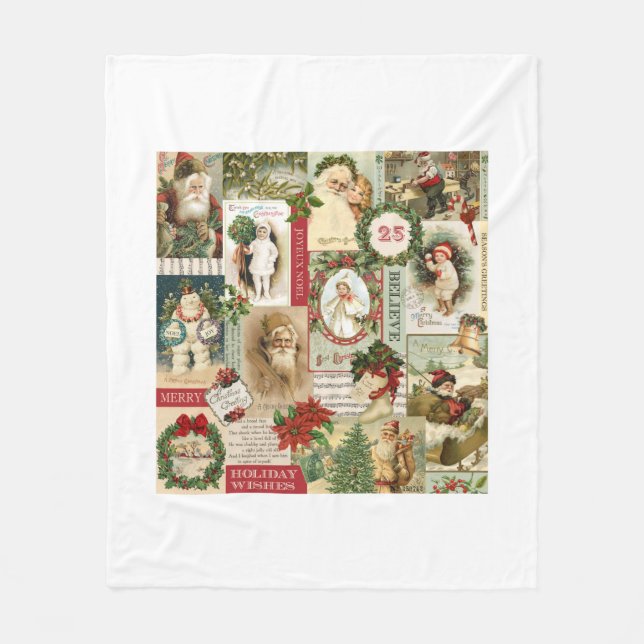 VINTAGE WEIHNACHTScollage Fleecedecke (Vorderseite)