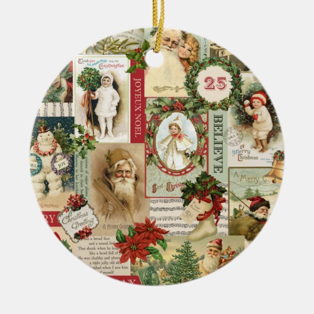 VINTAGE WEIHNACHTScollage Keramikornament (Vorne)
